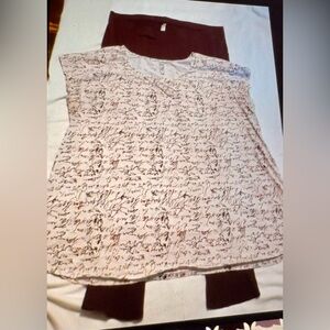 Cacique Cream and Burgundy Script Pajama Set